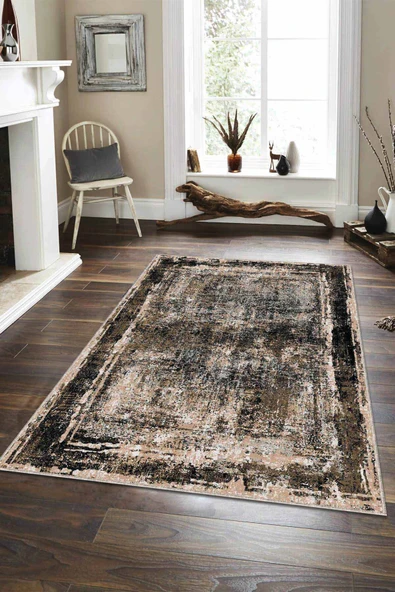Kahverengi Modern Klasik Kaymaz Tabanlı Dekoratif Halı AR111 ürün görseli 1