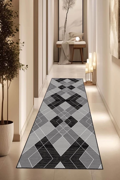 Koyu Gri Kaymaz Geometrik Kesme Rulo Özel Ölçü Yolluk VH005 ürün görseli 1