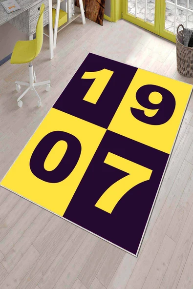 Sarı Ve Lacivert Kaymaz Tabanlı Yıkanan Taraftar Halısı KD61 ürün görseli 1