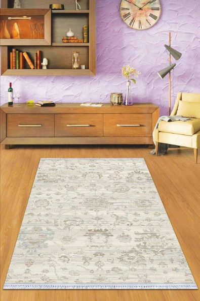 Kemik Vintage Dokuma Pamuk Tabanlı Kaymaz Kilim KLM346 ürün görseli 1