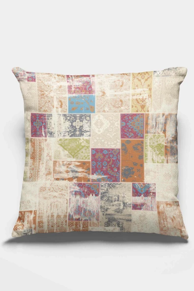 Çok Renkli Patchwork Çift Taraflı Kırlent Kılıfı KRL170 ürün görseli 1