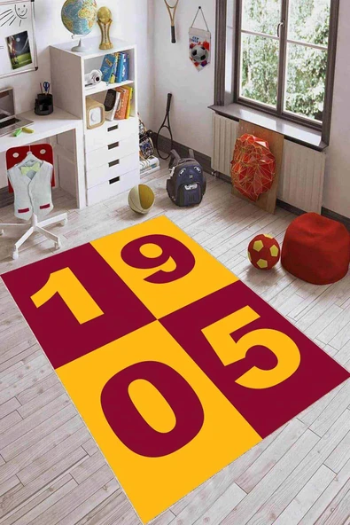 Sarı Ve Kırmızı Kaymaz Tabanlı Yıkanan Taraftar Halısı KD062 ürün görseli 1