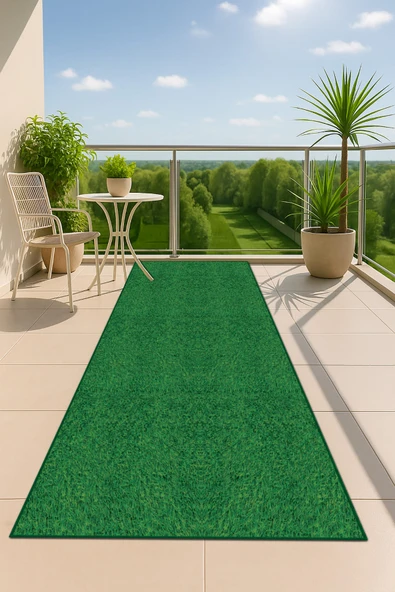 Yeşil Kaymaz 3D Üç Boyutlu Çim Balkon Halısı Yolluk AR1351 ürün görseli 1