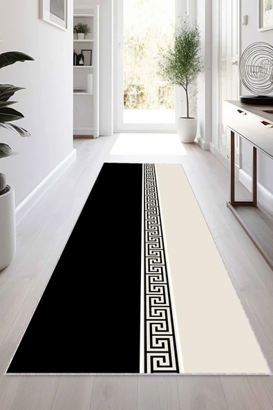 Siyah Kaymaz Tabanlı Modern Kesme Rulo Yolluk Halı VH017 ürün görseli 1