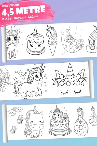Unicorn Temalı Rulo Aktivite Dev Boyama Kağıdı 4,5 Metre ürün görseli 1