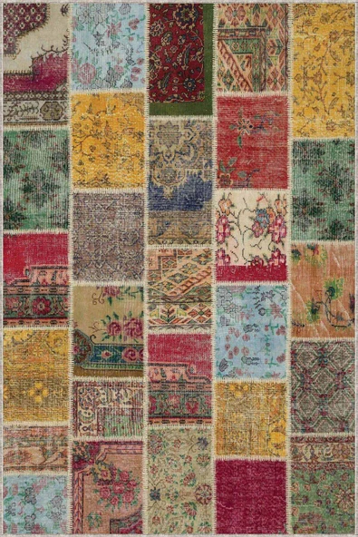 Çok Renkli Patchwork Kaymaz Tabanlı Dekoratif Halı AR129 - Resim 2