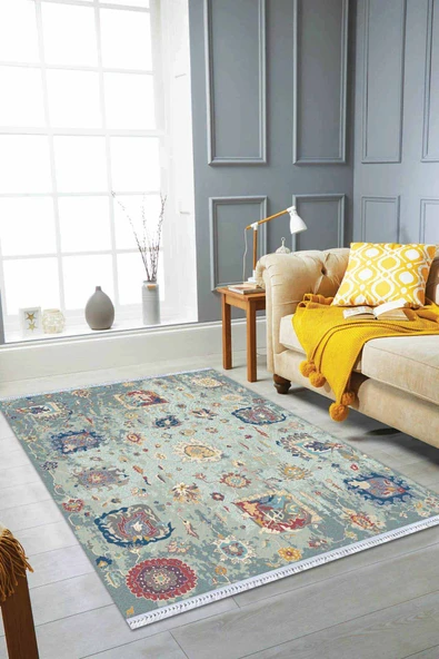 Mavi Spor Desen Dokuma Pamuk Taban Kaymaz Kilim KLM300 ürün görseli 1