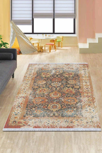 Taba Vintage Dokuma Pamuk Tabanlı Kaymaz Kilim KLM117 ürün görseli 1
