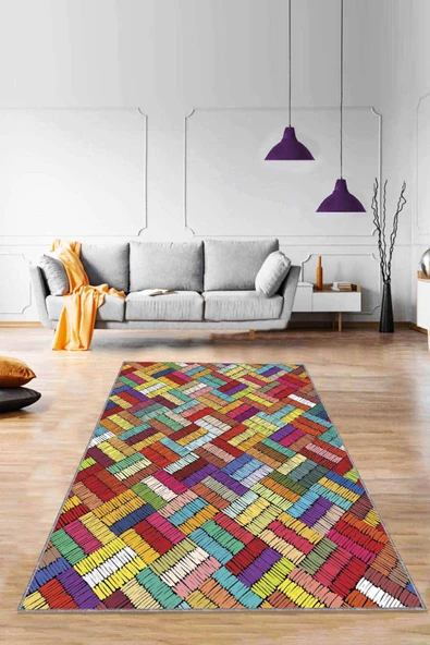 Çok Renkli Colorful Kaymaz Tabanlı Dekoratif Halı RV256 ürün görseli 1