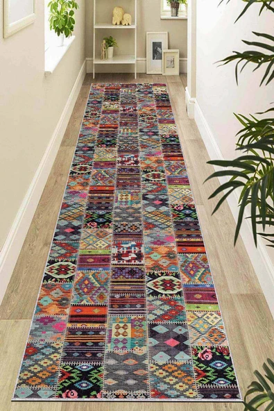 Renkli Kaymaz Patchwork Kesme Rulo Özel Ölçülü Yolluk AR980 ürün görseli 1