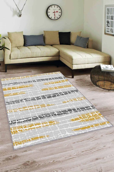 Sarı Spor Kaymaz Tabanlı Makinede Yıkanabilir Halı FL06 ürün görseli 1