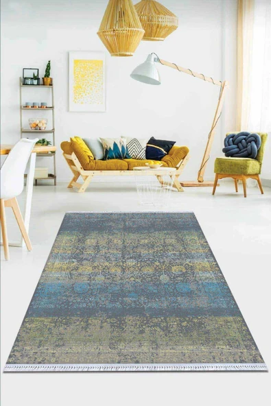 Çok Renkli Vintage Dokuma Pamuk Taban Kaymaz Kilim KLM121 ürün görseli 1