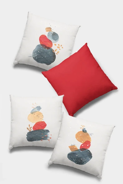 Kırmızı Modern Çift Taraflı 4'lü Set Kırlent Kılıfı 4KR045 ürün görseli 1