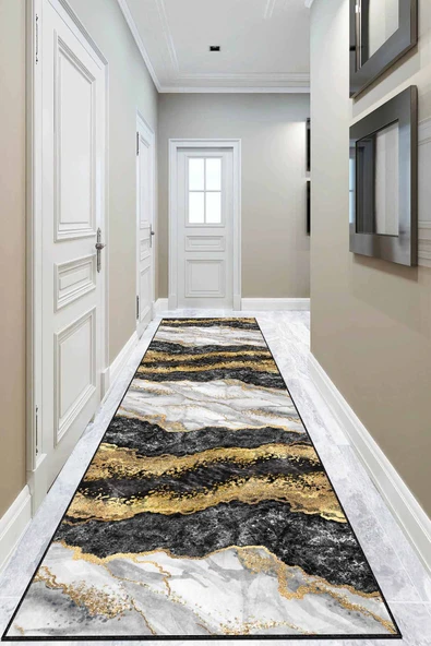 Siyah Gold Kaymaz Mermer Desen Özel Ölçü Rulo Yolluk AR263 ürün görseli 1