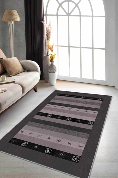 Füme Otantik Kaymaz Tabanlı Makinede Yıkanabilir Halı RV272 ürün görseli 1