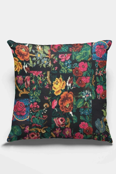 Çok Renkli Patchwork Çift Taraflı Kırlent Kılıfı KRL290 ürün görseli 1