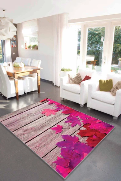 Fuşya Çınar 3D Kaymaz Taban Makinede Yıkanabilir Halı CNR02 ürün görseli 1