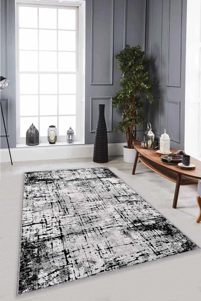 Siyah Modern Kaymaz Tabanlı Makinede Yıkanabilir Halı RV368 ürün görseli 1
