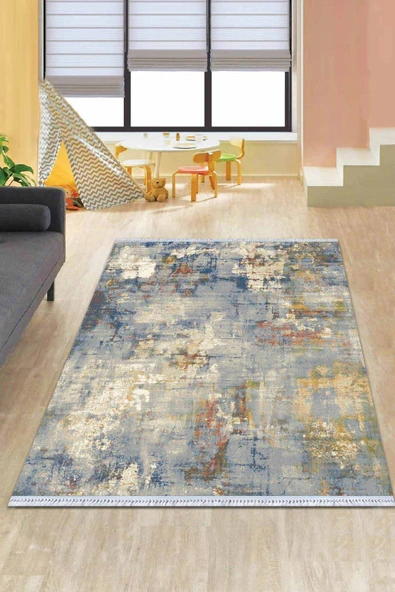 Eflatun Vintage Dokuma Pamuk Taban Kaymaz Kilim KLM367 ürün görseli 1