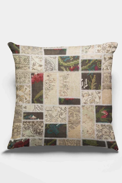 Çok Renkli Patchwork Çift Taraflı Kırlent Kılıfı KRL289 ürün görseli 1