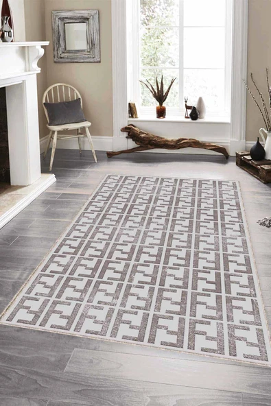 Bej Spor Kaymaz Tabanlı Makinede Yıkanabilir Halı LB007 ürün görseli 1