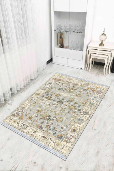 Yeşil Modern Dokuma Pamuk Tabanlı Kaymaz Kilim KLM034 ürün görseli 1