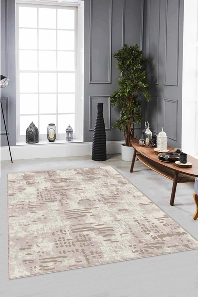 Bej Vintage Kaymaz Tabanlı Makinede Yıkanabilir Halı DR008 ürün görseli 1