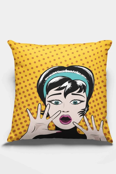 Sarı Pop Art Çift Taraflı Yastık Kırlent Kılıfı KRL069 ürün görseli 1