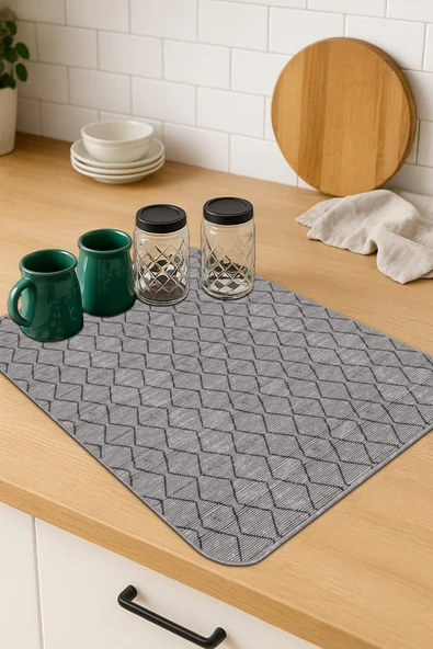 Gri Düz Microfiber Bulaşık Kurutma Kurulama Matı MM001 ürün görseli 1