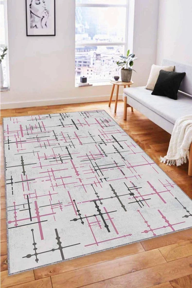 Pembe Vintage Kaymaz Tabanlı Makinede Yıkanabilir Halı MN09 ürün görseli 1