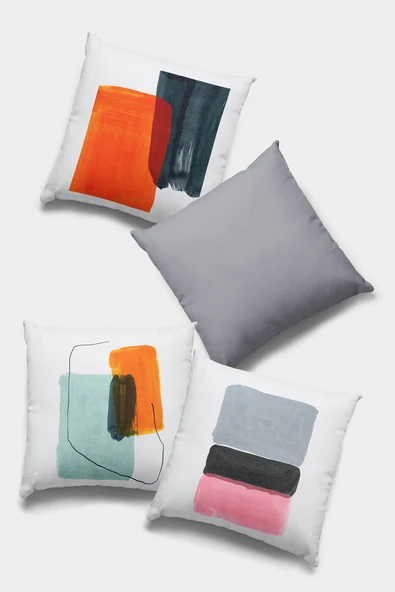 Gri Geometrik Çift Taraflı 4'lü Set Kırlent Kılıfı 4KR042 ürün görseli 1