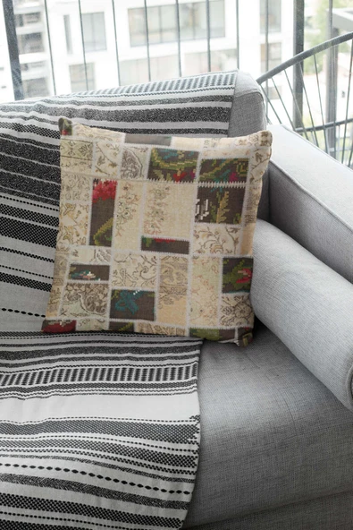 Çok Renkli Patchwork Çift Taraflı Kırlent Kılıfı KRL289 - Resim 2
