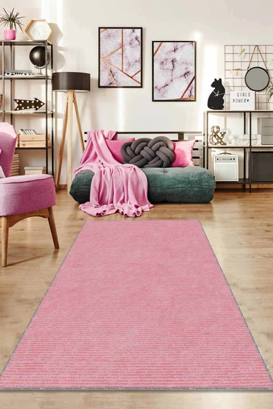 Pembe Sade Desensiz Kaymaz Tabanlı Dekoratif Halı RV201 ürün görseli 1