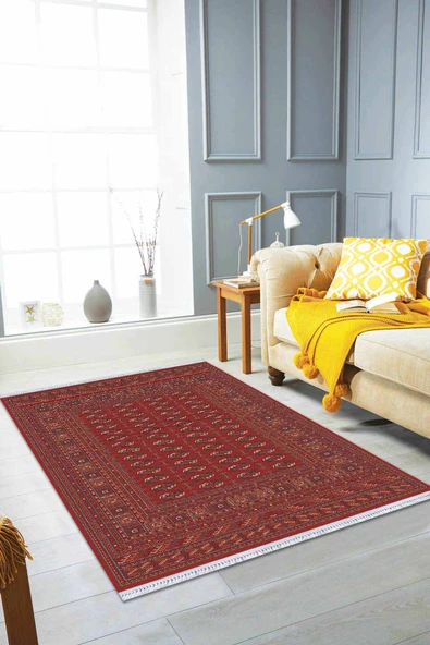 Bordo Yöresel Dokuma Pamuk Tabanlı Kaymaz Kilim KLM263 ürün görseli 1