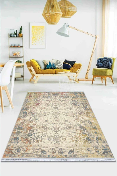 Çok Renkli Vintage Dokuma Pamuk Taban Kaymaz Kilim KLM237 ürün görseli 1