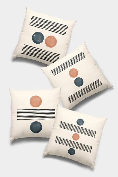 Krem Geometrik Çift Taraflı 4'lü Set Kırlent Kılıfı 4KR036 ürün görseli 1