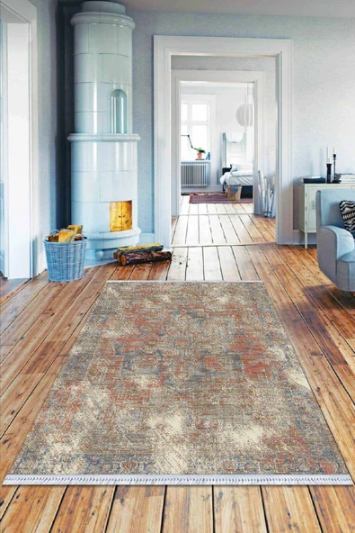 Kiremit Vintage Dokuma Pamuk Taban Kaymaz Kilim KLM352 ürün görseli 1