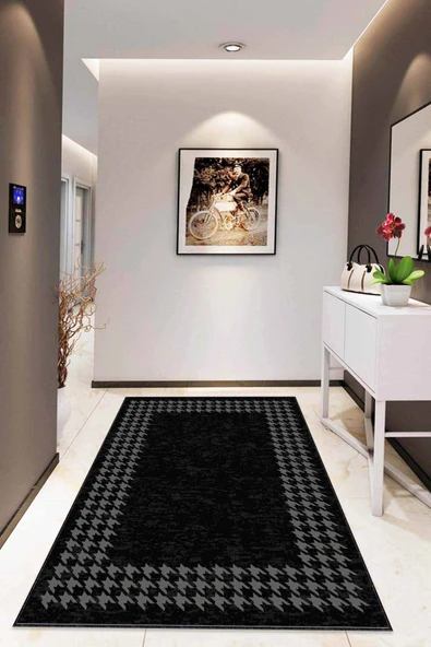 Siyah Çerçeveli Kaymaz Taban Makinede Yıkanabilir Halı RV180 ürün görseli 1