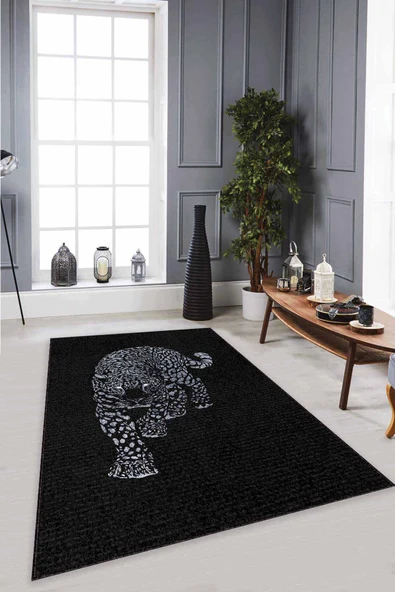 Silver Leopar Kaymaz Tabanlı Makinede Yıkanabilir Halı RV366 ürün görseli 1