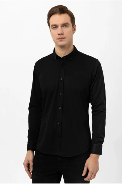 Slim Fit Armürlü Likralı Gömlek ürün görseli 1