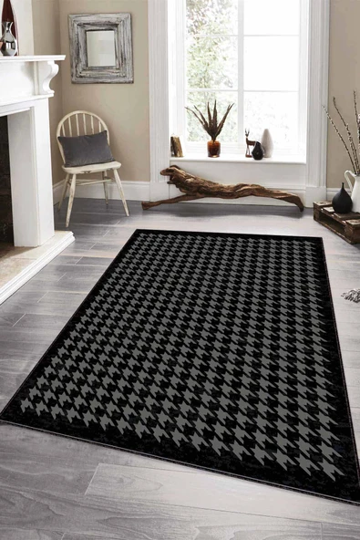 Siyah Kazayağı Kaymaz Taban Makinede Yıkanabilir Halı RV178 ürün görseli 1