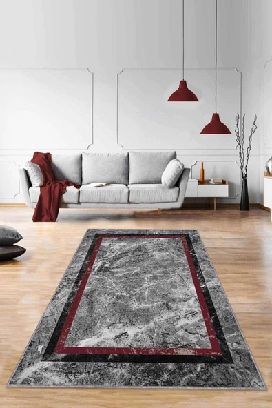 Bordo Çerçeveli Kaymaz Taban Makinede Yıkanabilir Halı RV107 ürün görseli 1