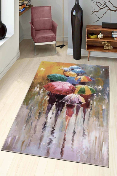 Renkli Kaymaz Tabanlı Dekoratif Modern Salon Halıları AR779 ürün görseli 1