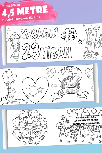 23 Nisan Temalı Rulo Aktivite Dev Boyama Kağıdı 4,5 Metre ürün görseli 1