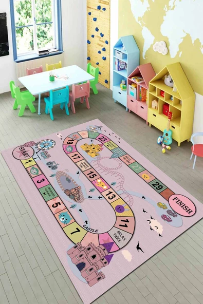 Pembe Kaymaz Taban Bulmacalı Oyun Halısı Çocuk Halısı KD125 ürün görseli 1