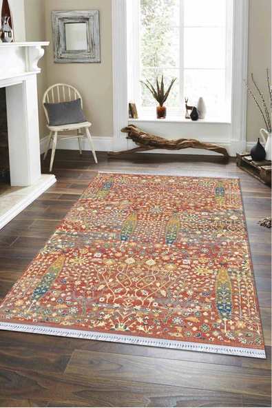 Pembe Vintage Dokuma Pamuk Tabanlı Kaymaz Kilim KLM127 ürün görseli 1