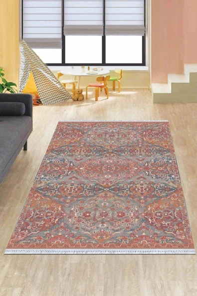 Pembe Vintage Dokuma Pamuk Tabanlı Kaymaz Kilim KLM184 ürün görseli 1