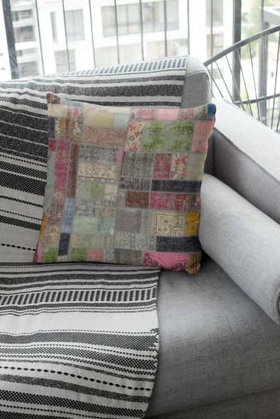 Çok Renkli Patchwork Çift Taraflı Kırlent Kılıfı KRL346 - Resim 2