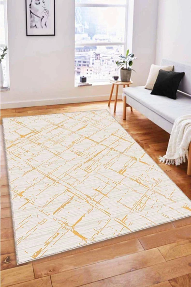 Sarı Spor Kaymaz Tabanlı Makinede Yıkanabilir Halı CZ005 ürün görseli 1