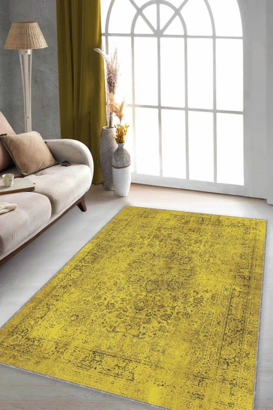 Hardal Vintage Kaymaz Taban Makinede Yıkanabilir Halı KR028 ürün görseli 1